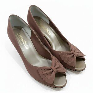 Vintage California Magdesians Women’s Suede Peep Toe Wedge Heels Bow Size 6M